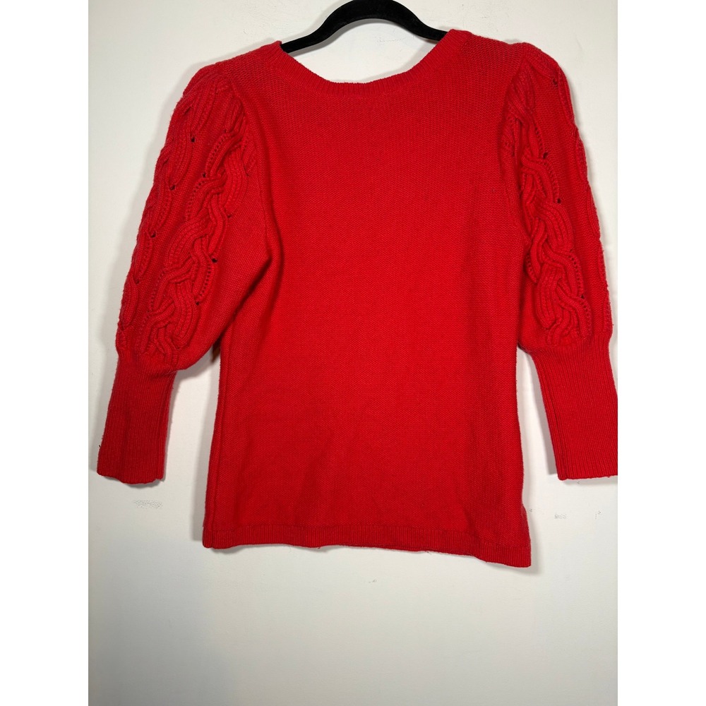 Ann Taylor Sweater Red Cable Knit Puff Sleeve Wool Blend Classic Cherry Size M